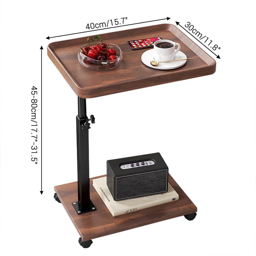 C Shaped End Table with Wheels & Adjustable Height Q752
