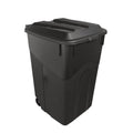45 Gallon Black Outdoor Trash Can with Wheels and Attached Lid J1254