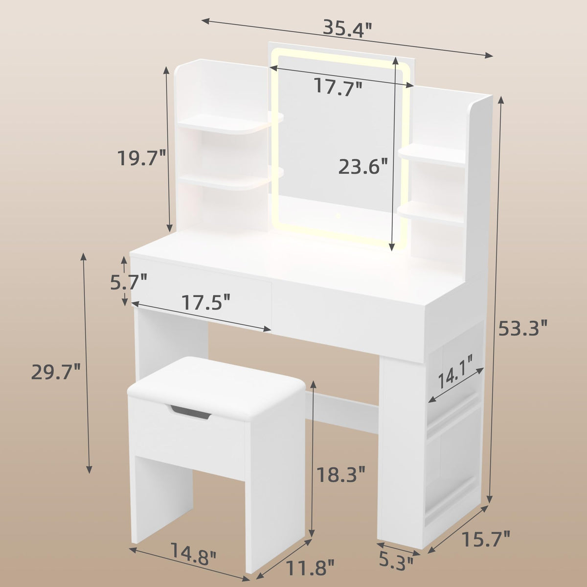 White Vanity Desk Set with LED Mirror E90923