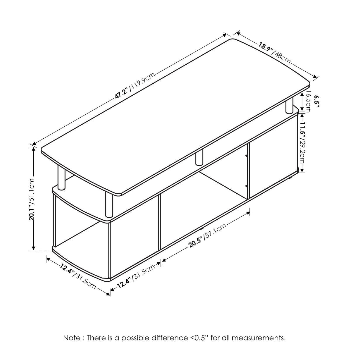 3-Tier TV Stand with Open Shelf up to 50 Inch M99984