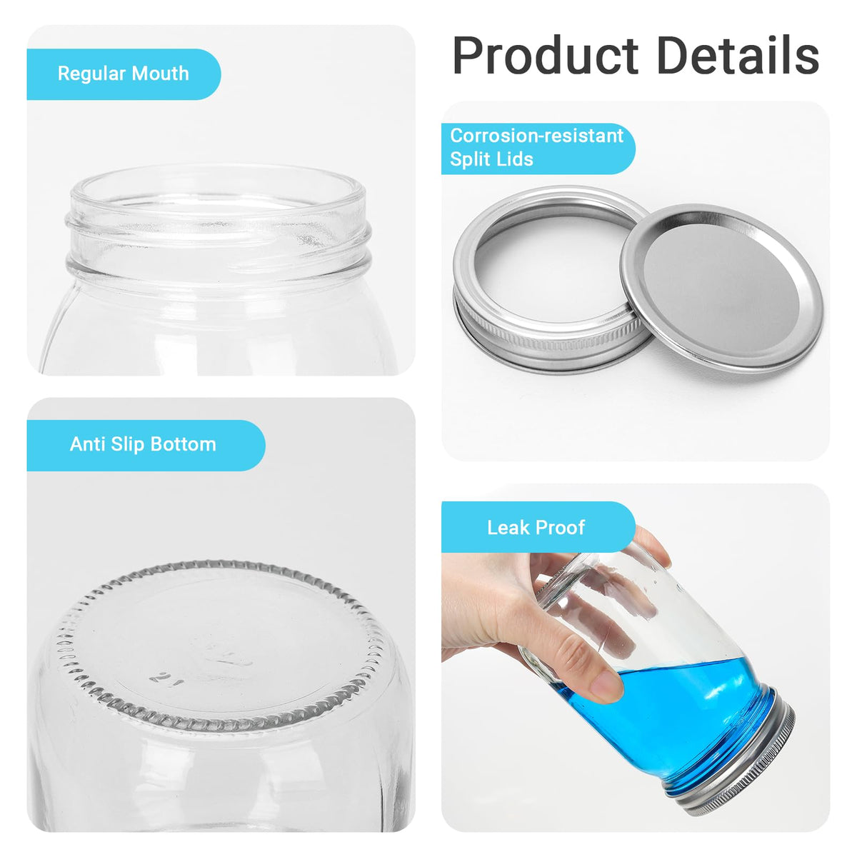 20 Pack 12 oz Clear Glass Mason Jars with Lids Q95665
