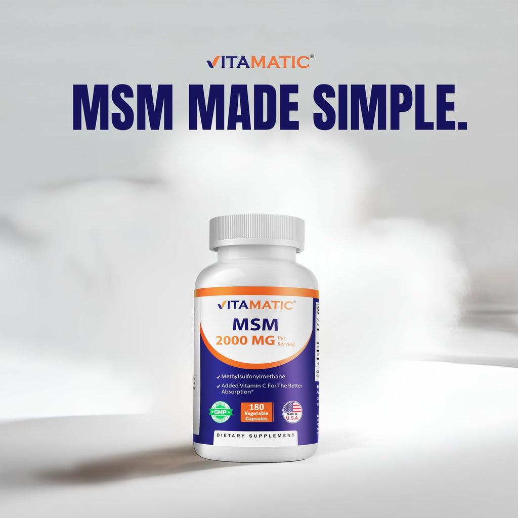 MSM 2000 mg with Vitamin C 180 Veg Capsules Non-GMO Gluten Free M452276