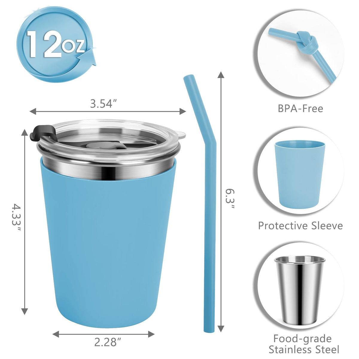 Stainless Steel Kids Cups with Lids, 12oz Spill Proof, 2 Pack Y27910
