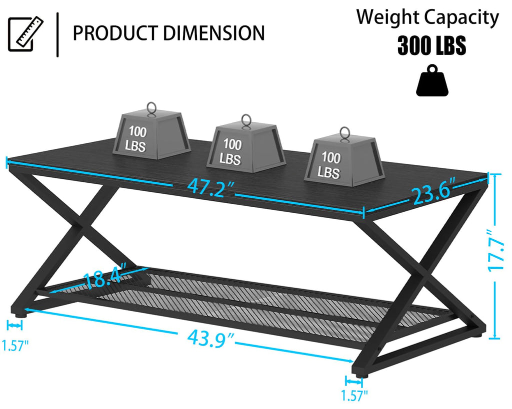 Black 2 Tier Wood Coffee Table with Storage W161483