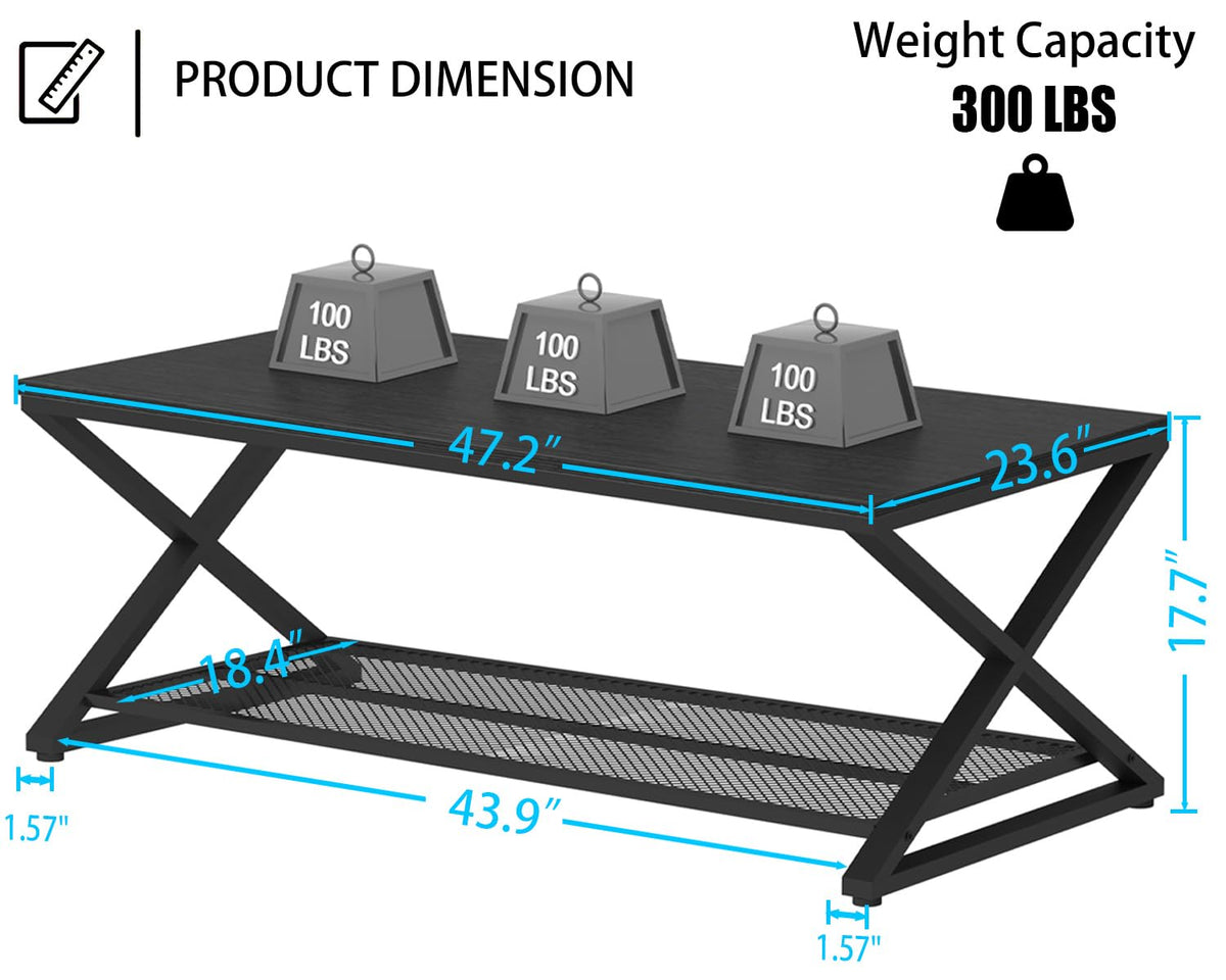Black 2 Tier Wood Coffee Table with Storage W161483