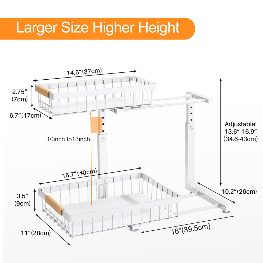 Adjustable 2 Tier Pull Out Under Sink Organizer, White, 2 Pack V5972