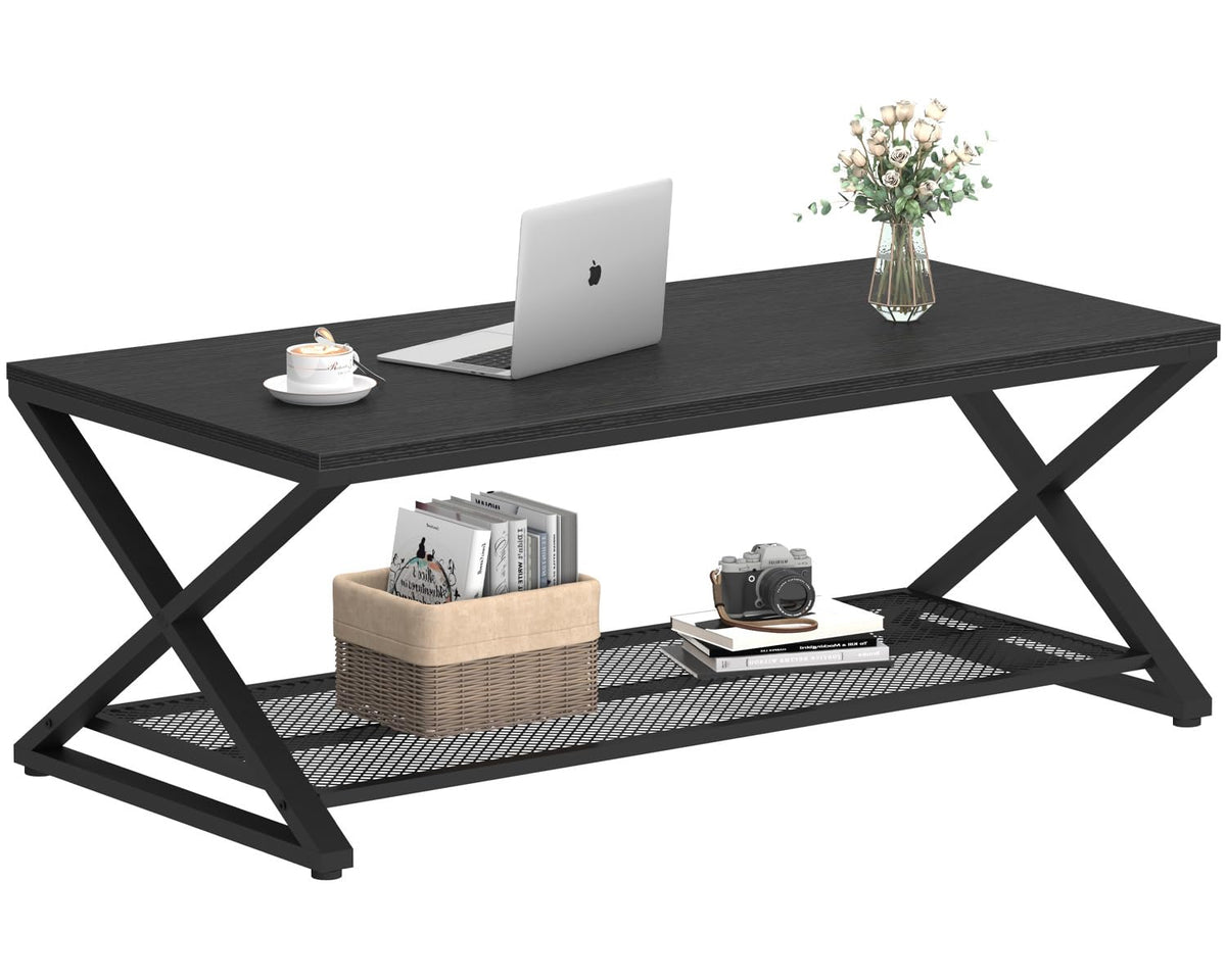 Black 2 Tier Wood Coffee Table with Storage W161483