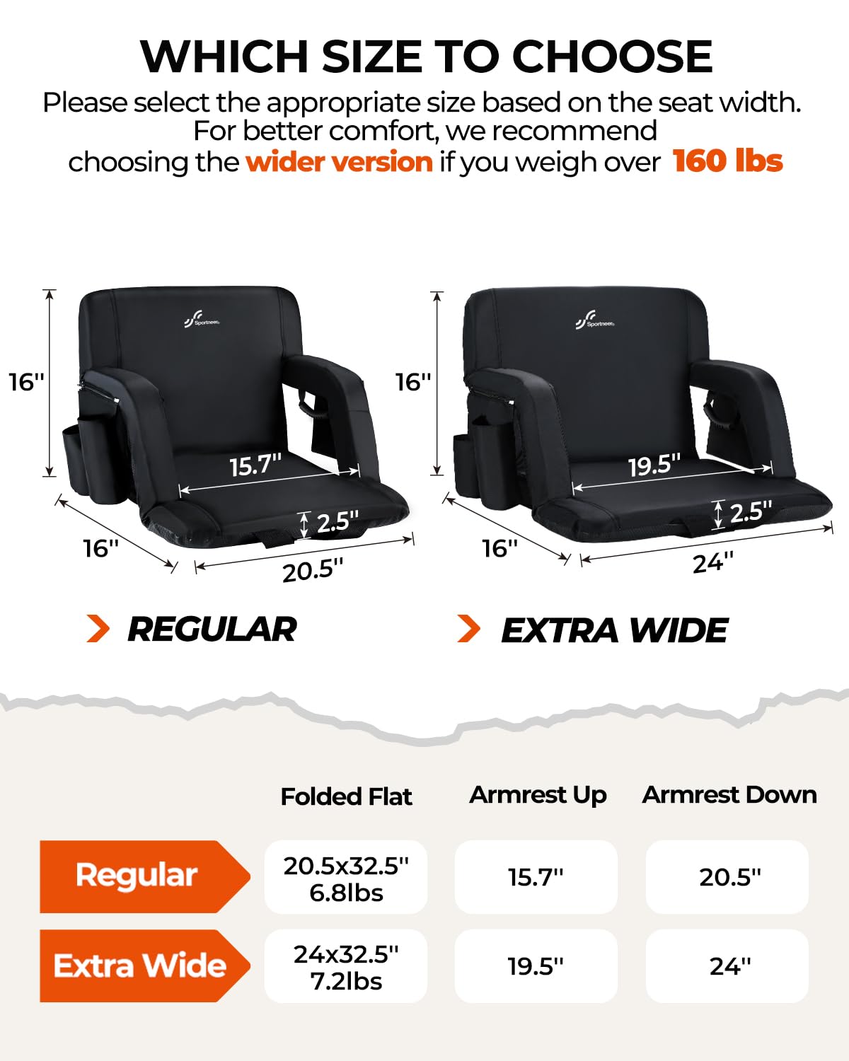 Stadium Seats with Back Support 2.5'' Thick Cushion 6 Adjustable Angle Bleacher Seat with Armrest W689