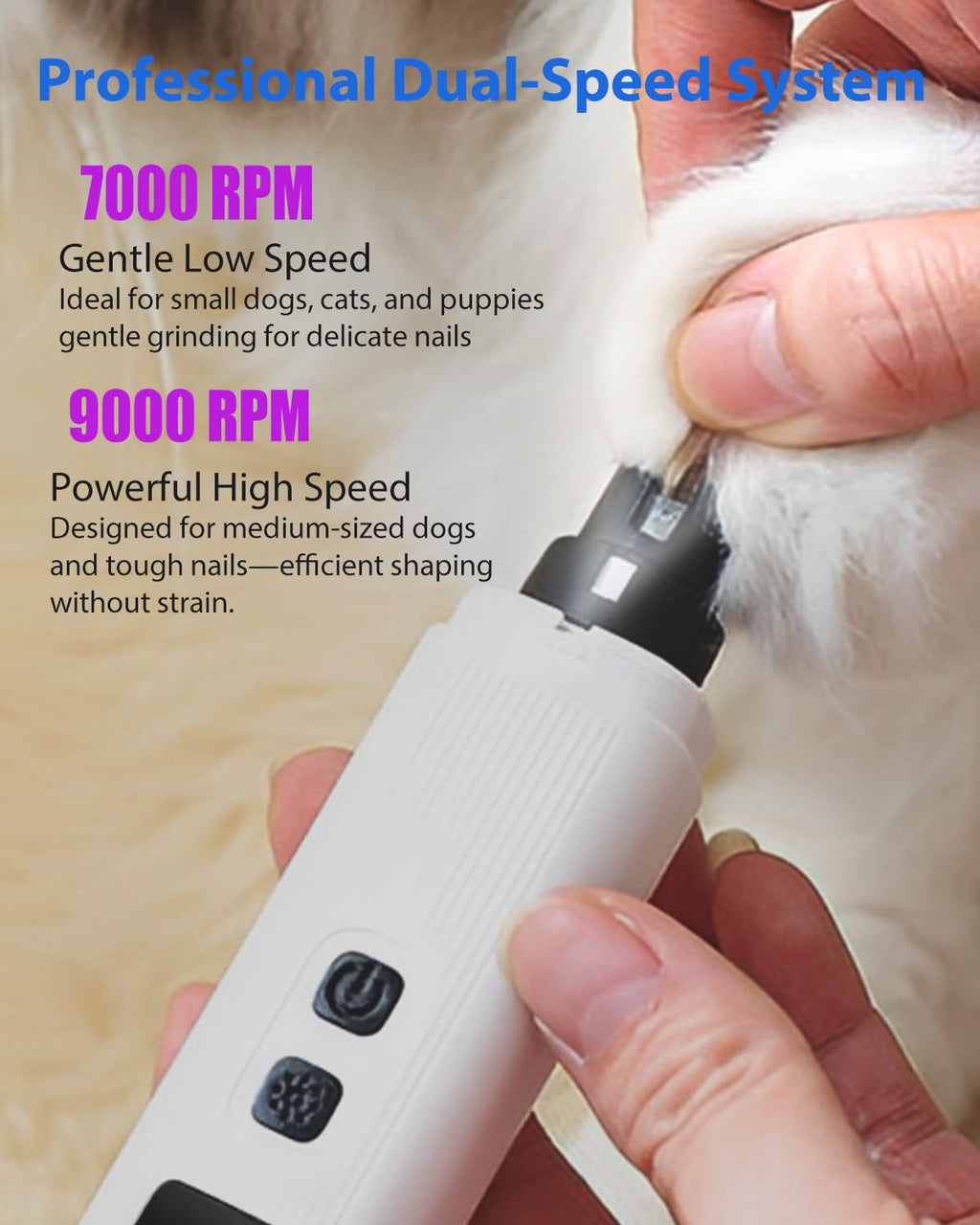 Electric Dog Nail Grinder 2 Speed 30dB Super Quiet White S960