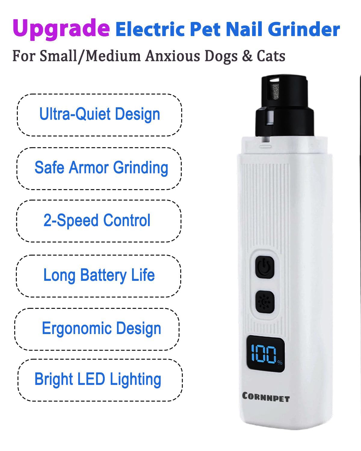 Electric Dog Nail Grinder 2 Speed 30dB Super Quiet White S960