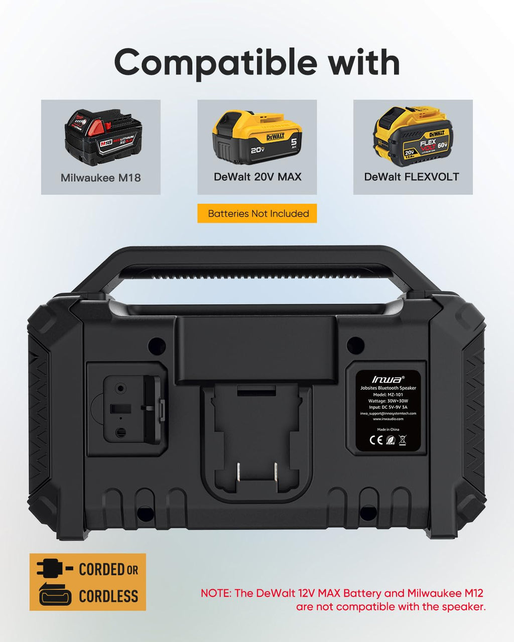 60W Portable Bluetooth Jobsite Speaker with RGB Lights P370880