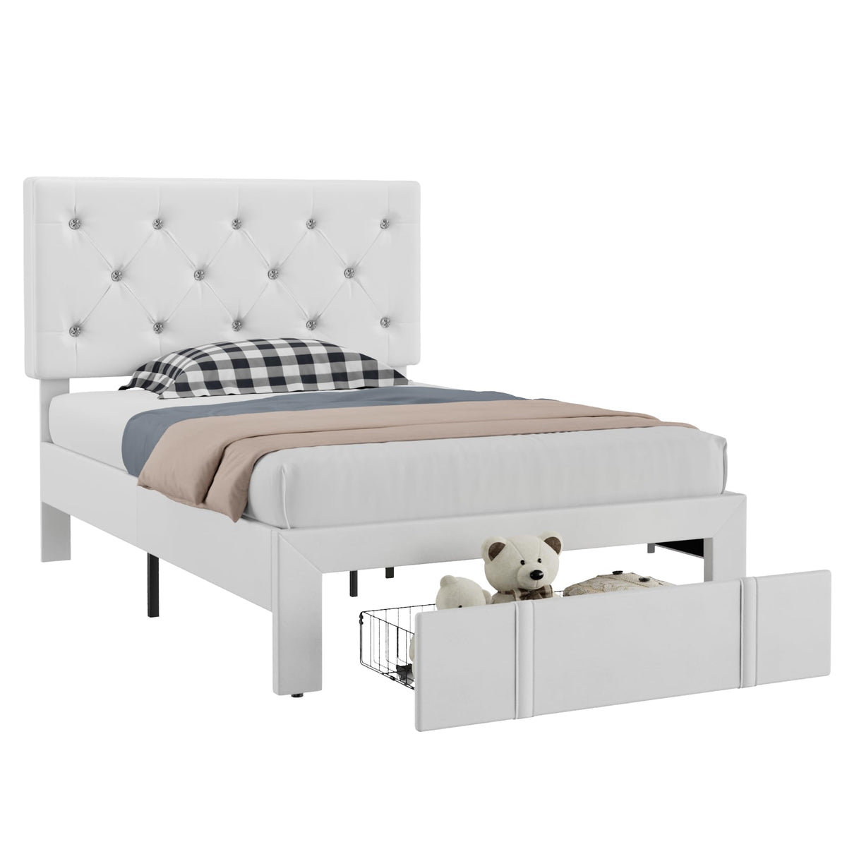 Twin Size Upholstered Bed Frame with Storage Drawers M643391