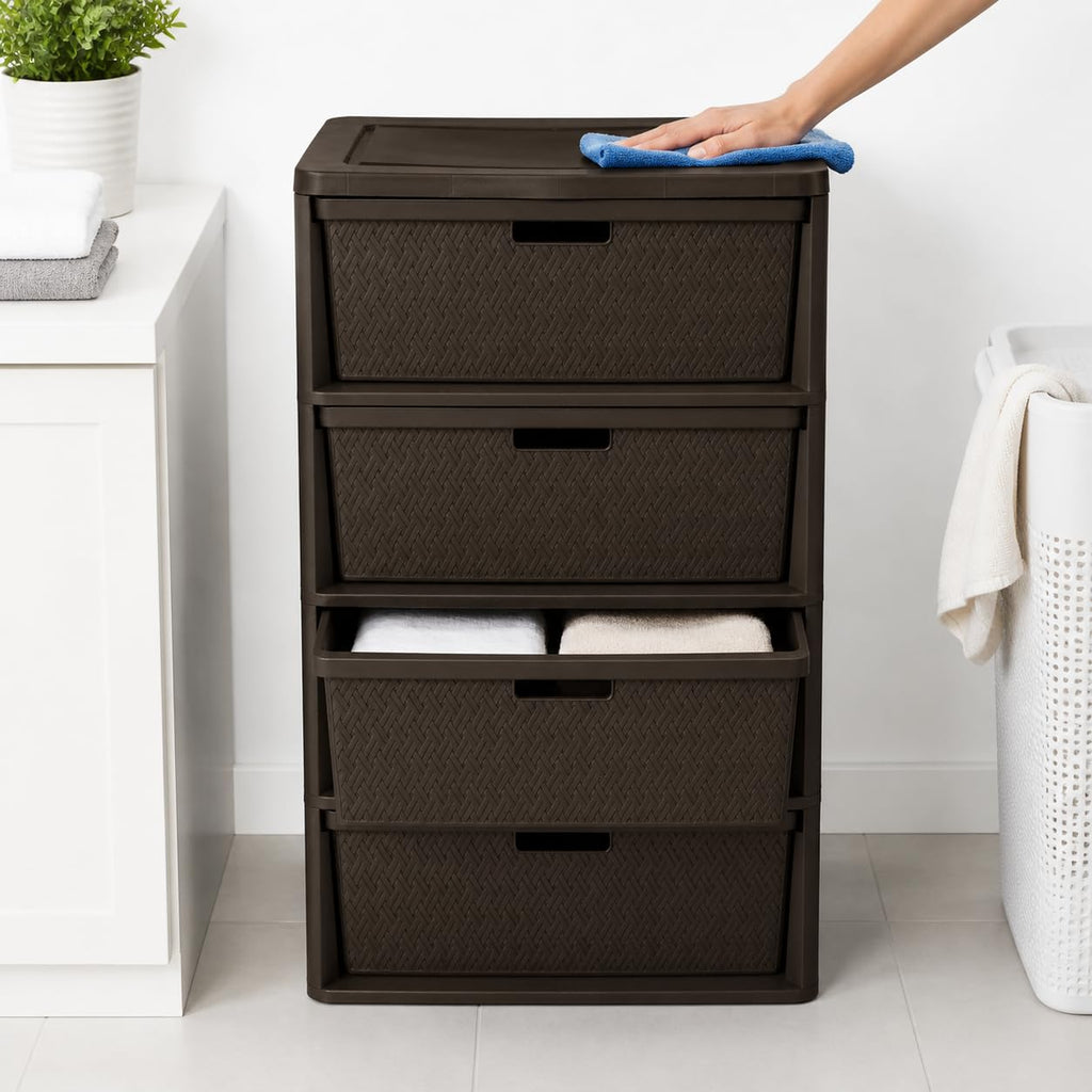 Brown 4 Drawer Plastic Storage Tower H658194