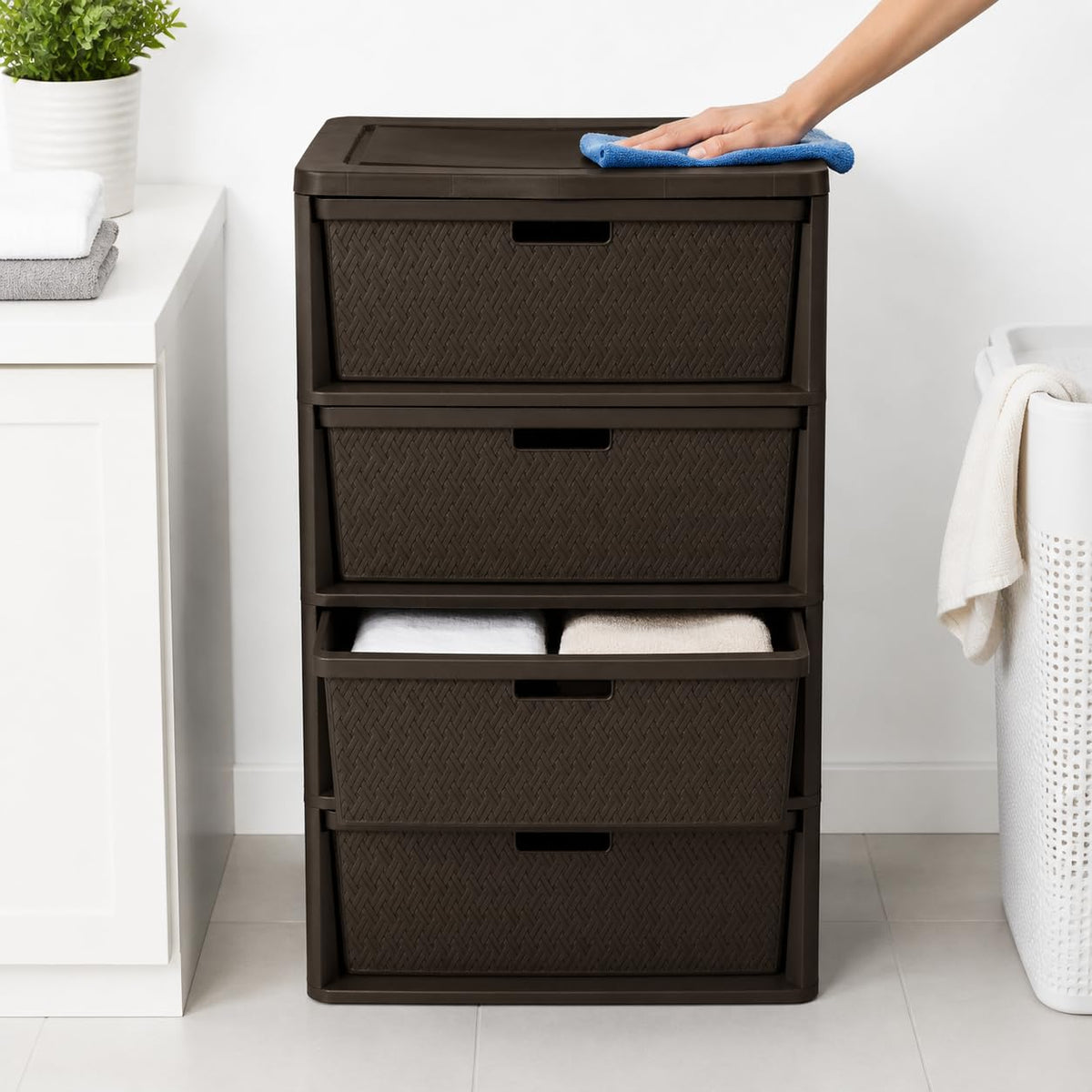 Brown 4 Drawer Plastic Storage Tower H658194