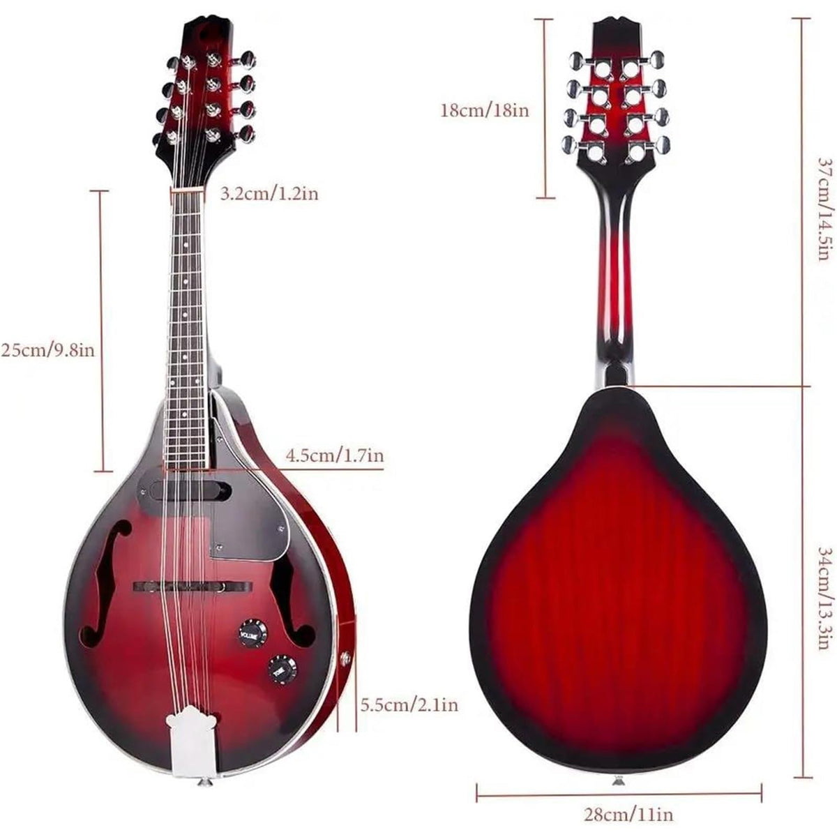 Vintage Red Sunburst Mahogany Wood Acoustic Electric Mandolin G312
