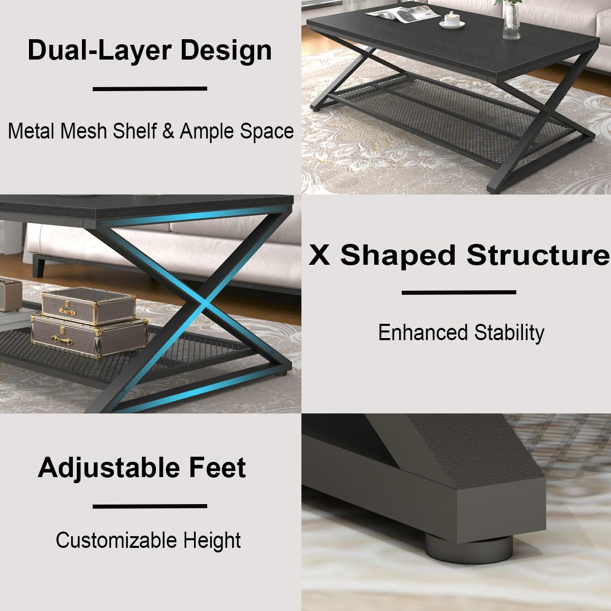 Black 2 Tier Wood Coffee Table with Storage W161483