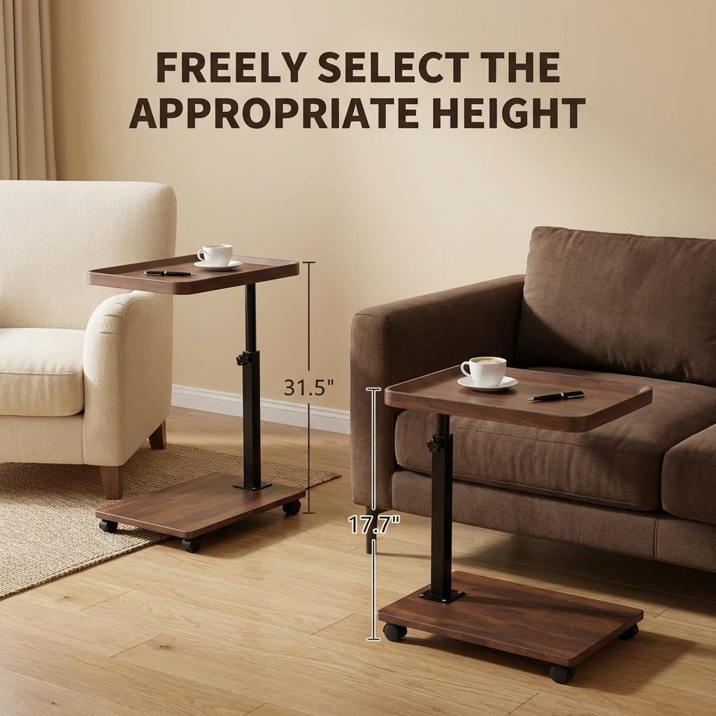 C Shaped End Table with Wheels & Adjustable Height Q752