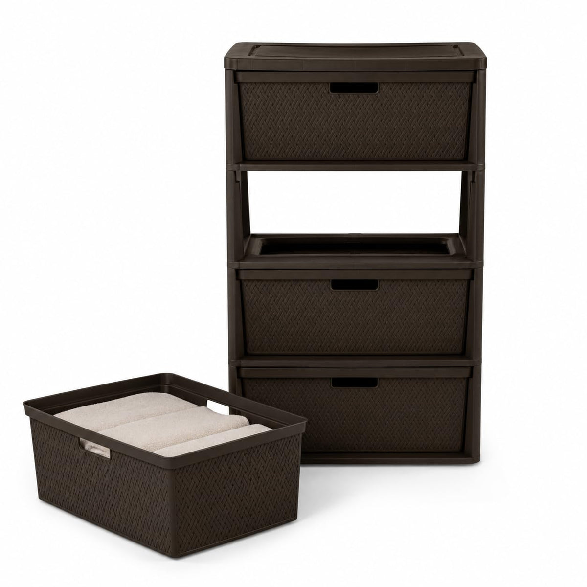Brown 4 Drawer Plastic Storage Tower H658194