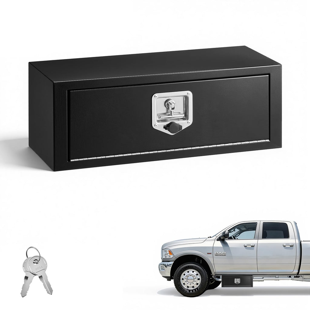 Underbody Truck Tool Box 27 x 10 x 10 Inch Heavy Duty Steel with Lock & Keys Black G1502
