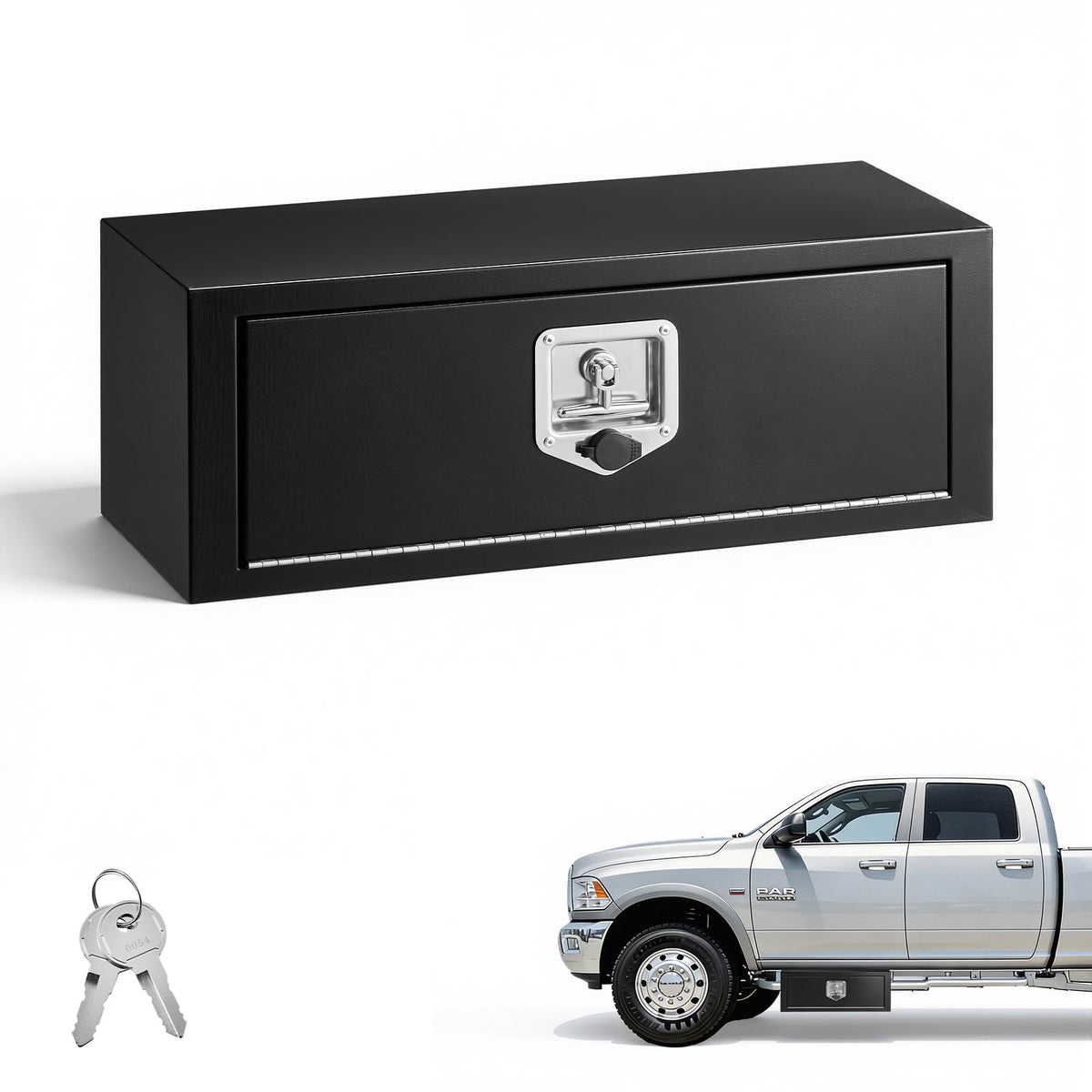 Underbody Truck Tool Box 27 x 10 x 10 Inch Heavy Duty Steel with Lock & Keys Black G1502