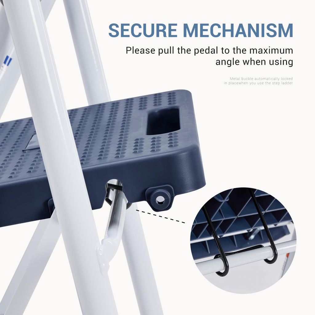 3 Step Ladder with Anti-Slip Pedal and Handrail, 500lbs Blue O669