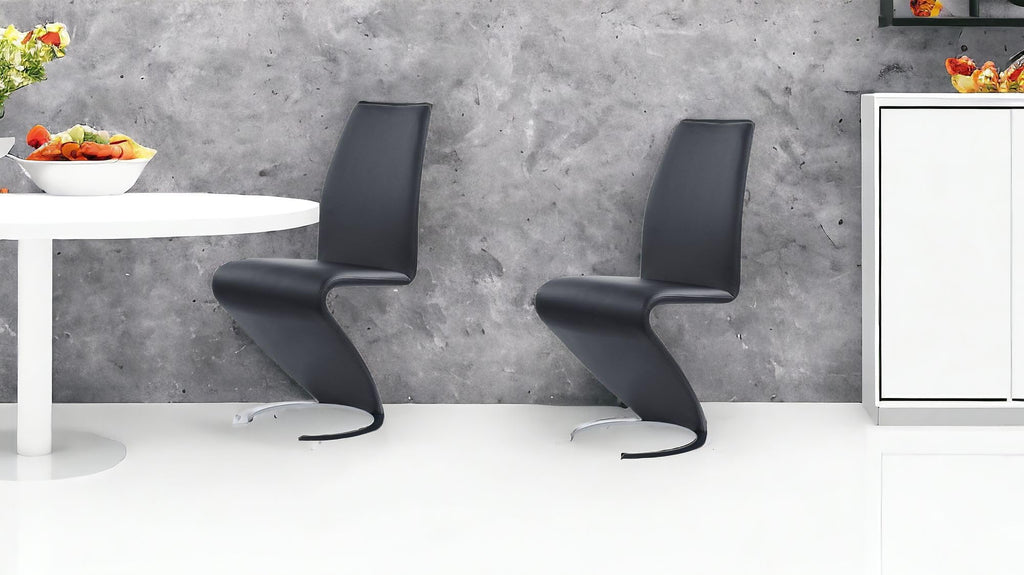 Set of Two Black and Silver Faux Leather Dining Chairs K1632