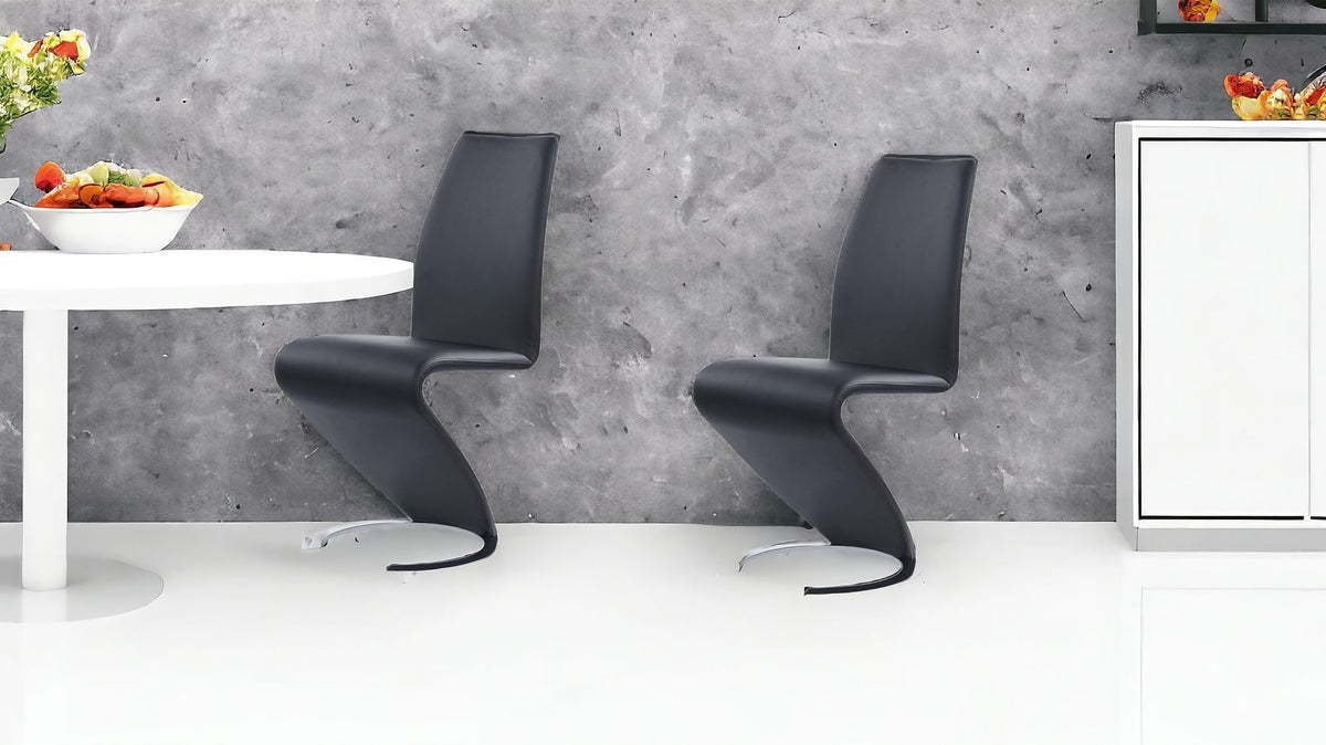 Set of Two Black and Silver Faux Leather Dining Chairs K1632