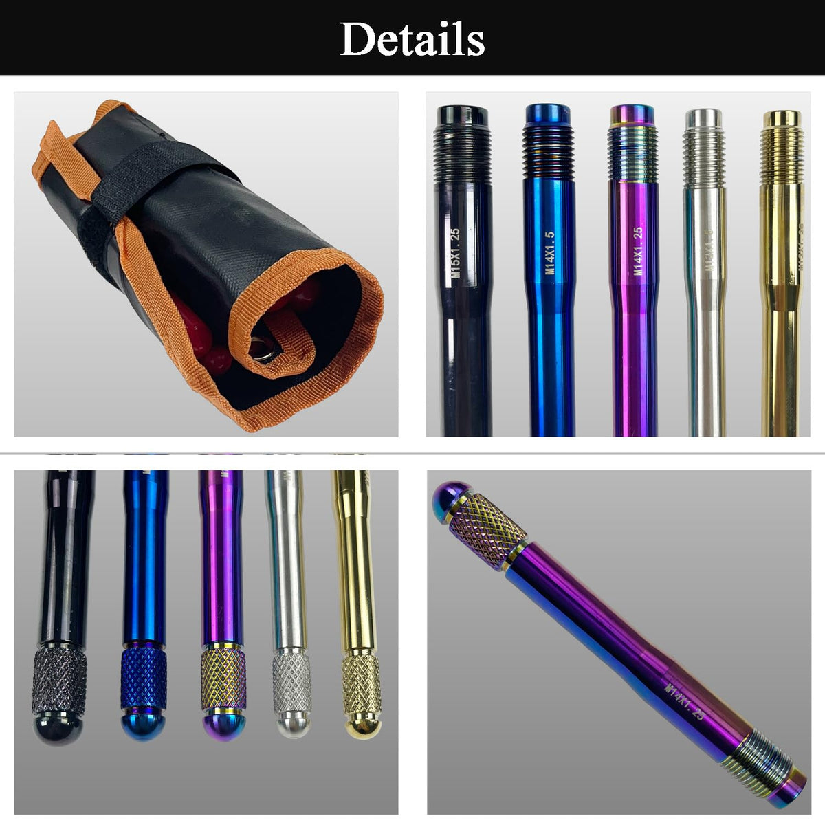 10PC Alloy Steel Wheel Alignment Pins Kit M12x1.5/1.25/M14x1.5/1.25/M15*1.25 Lug Bolt Guide Tool V632513