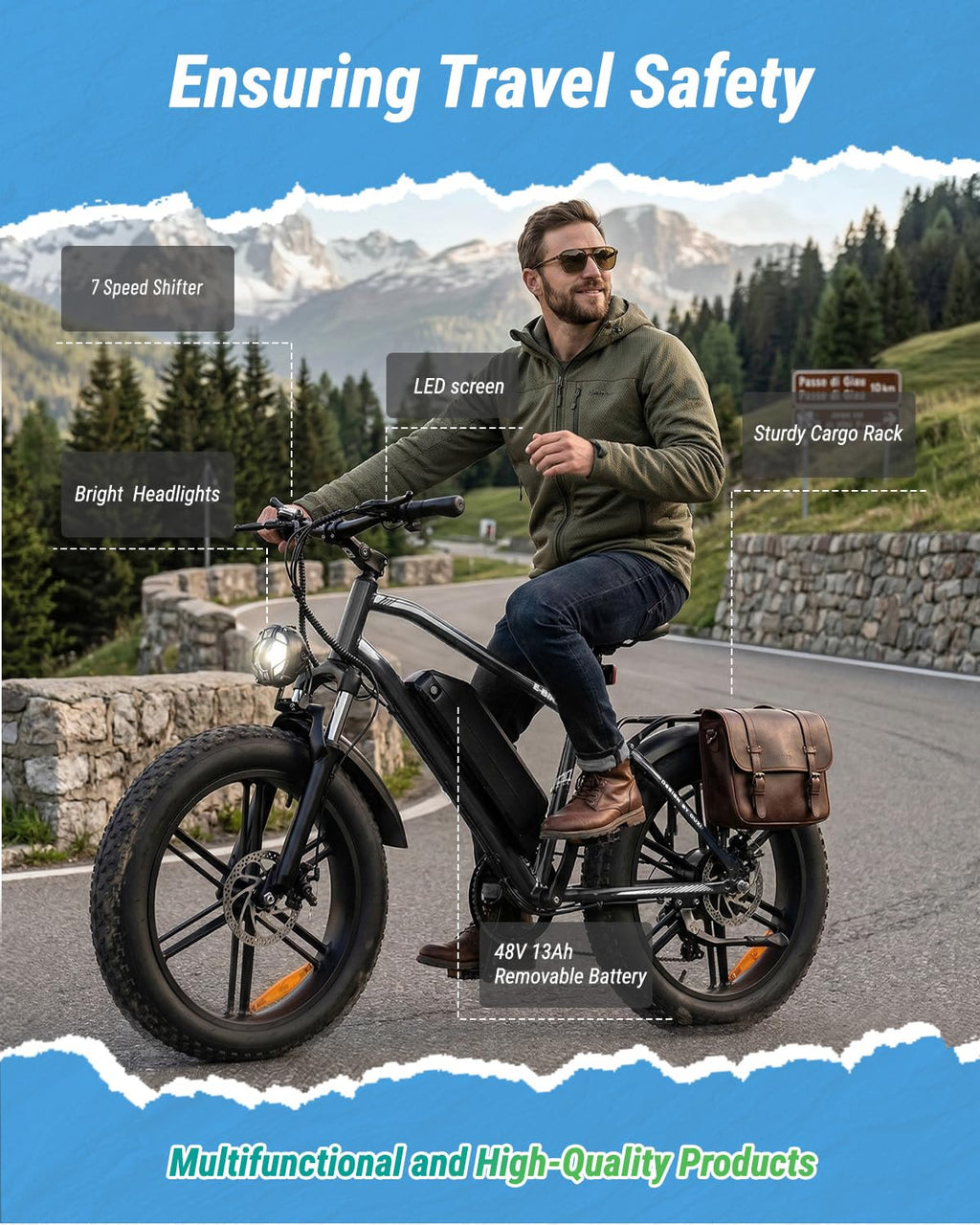 1000W Peak Electric Mountain Bike 48V 13Ah U6523
