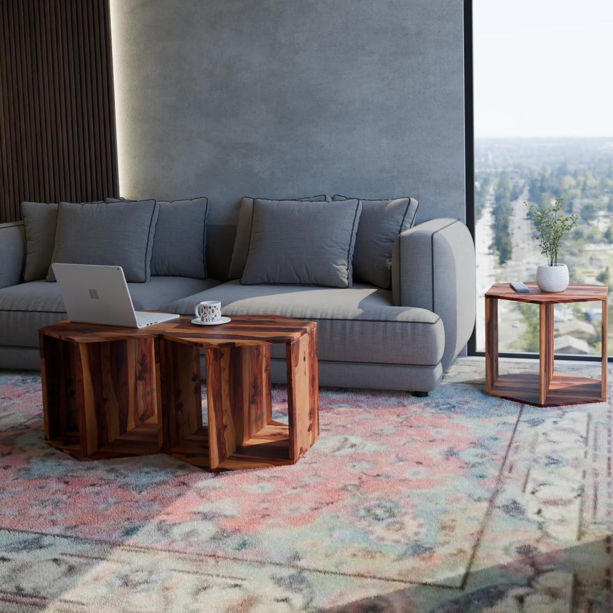 Solid Sheesham Wood Coffee Table Set of 3 I74698