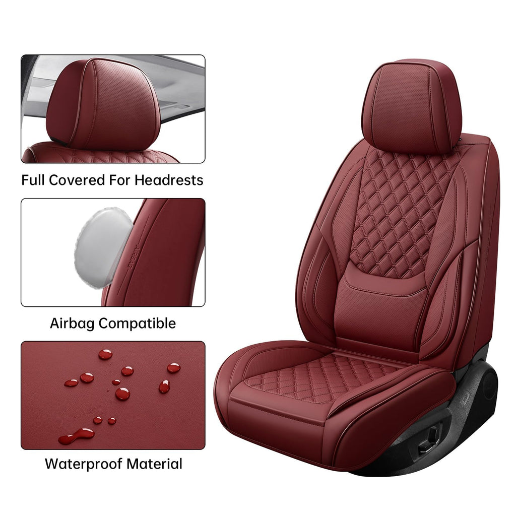 Wine Red Leather Full Set Car Seat Covers D102944