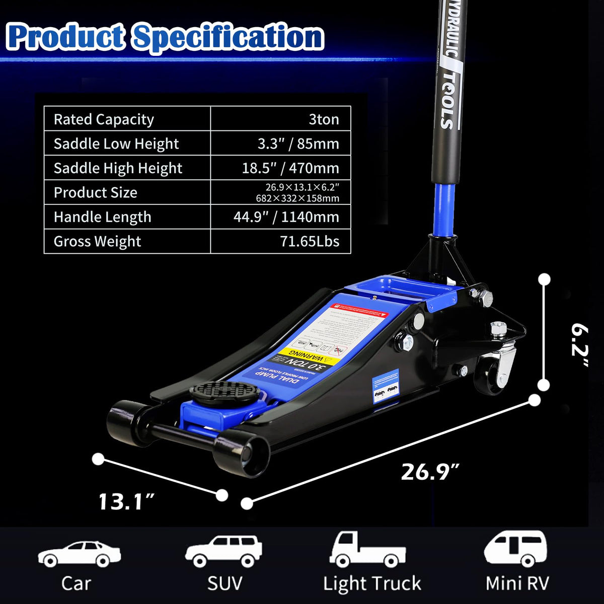3 Ton Low Profile Hydraulic Steel Floor Jack P109033
