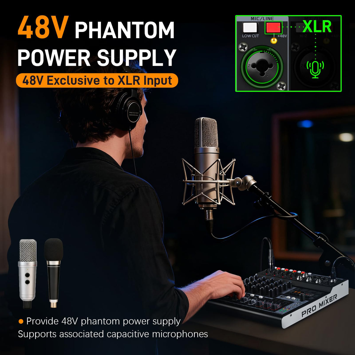 6 Channel Bluetooth Audio Mixer with 2 XLR Inputs N2077