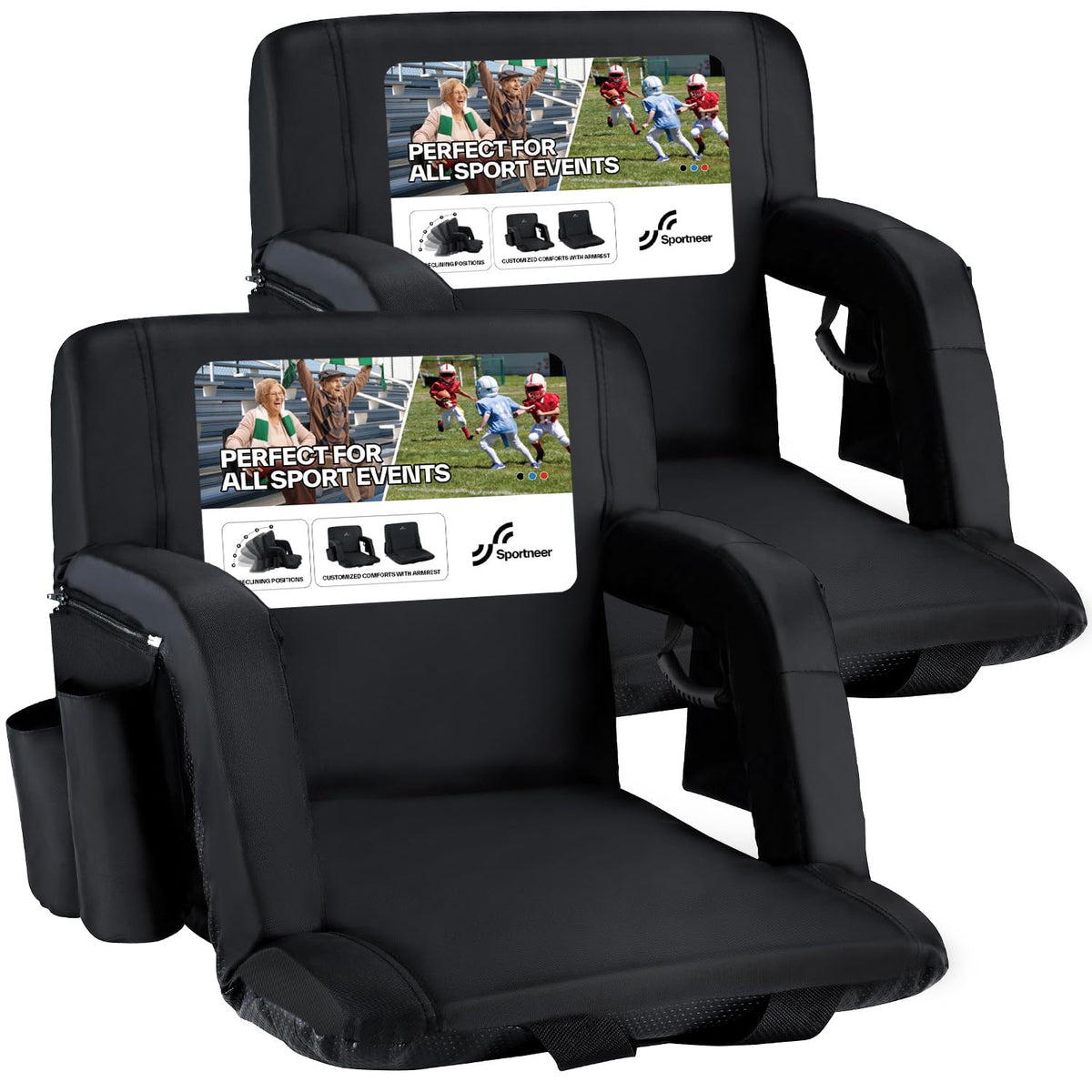 Stadium Seats with Back Support 2.5'' Thick Cushion 6 Adjustable Angle Bleacher Seat with Armrest W689