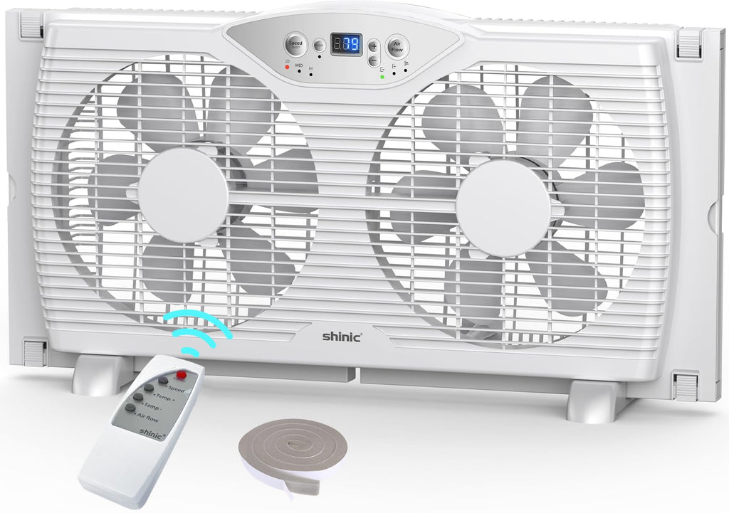 Twin Window Fan with 9-Inch Blades, 3 Speeds, Thermostat Control Z28105
