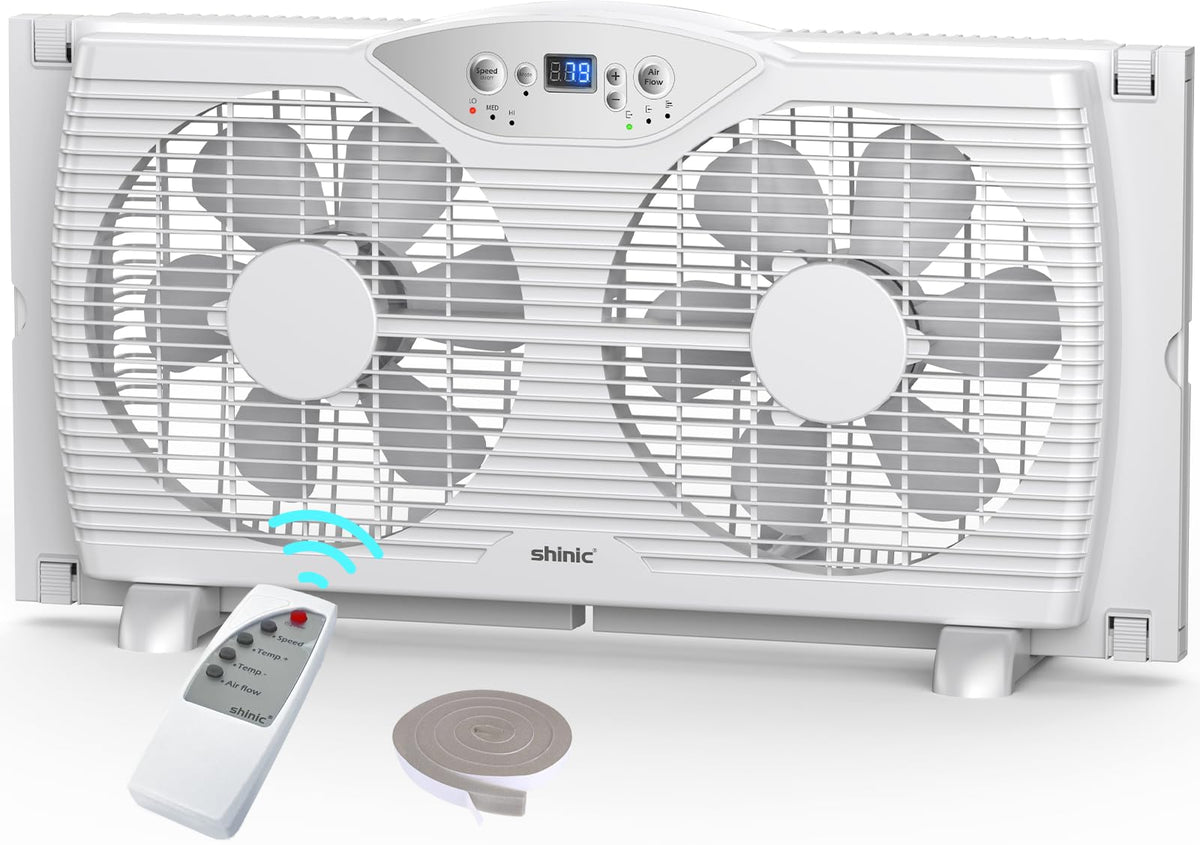 Twin Window Fan with 9-Inch Blades, 3 Speeds, Thermostat Control Z28105