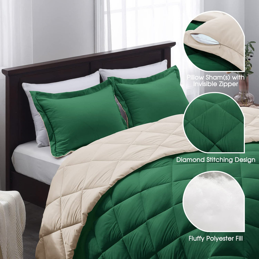 Forest Green King Size Reversible Down Alternative Comforter Set E4469