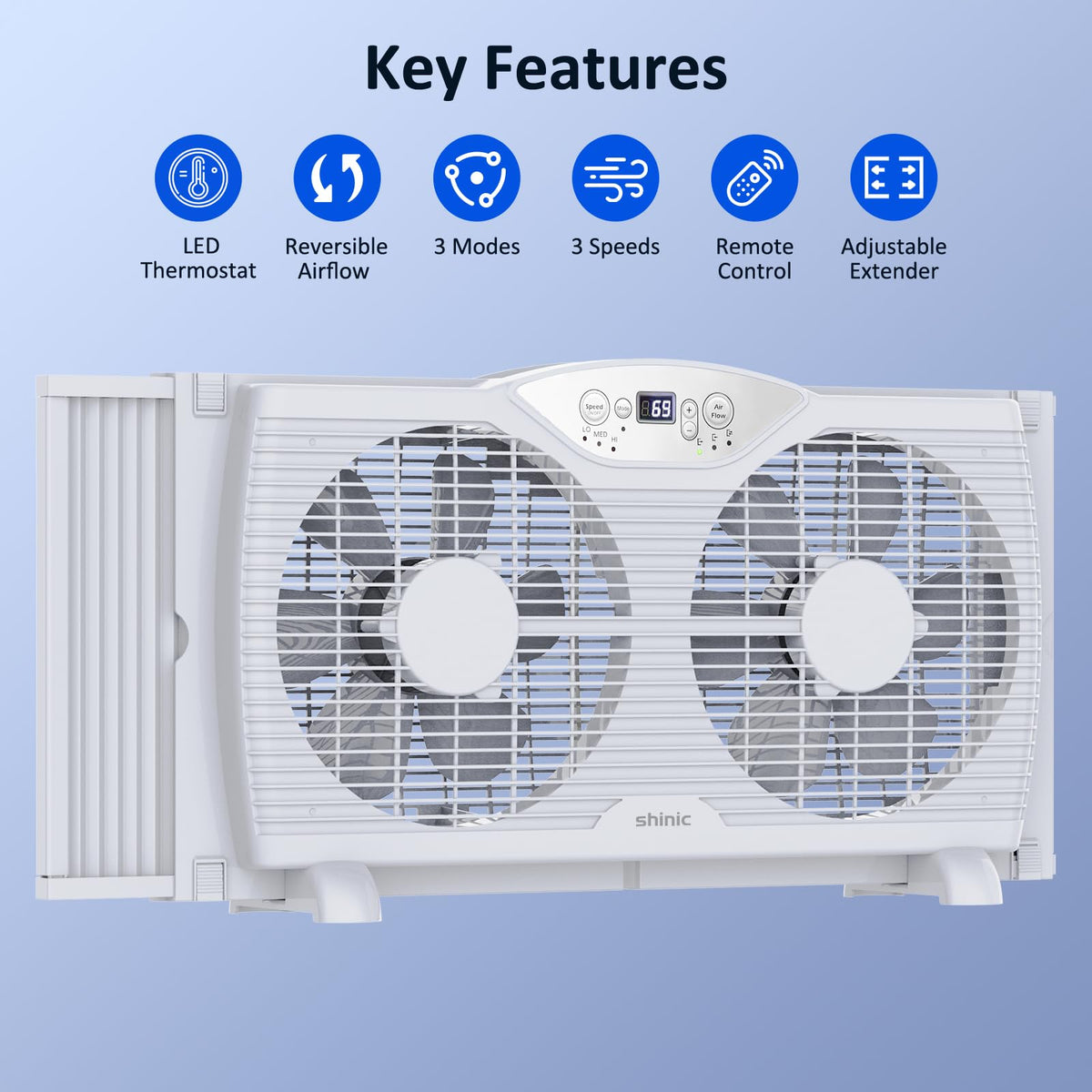 Twin Window Fan with 9-Inch Blades, 3 Speeds, Thermostat Control Z28105
