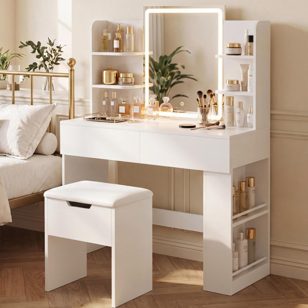 White Vanity Desk Set with LED Mirror E90923