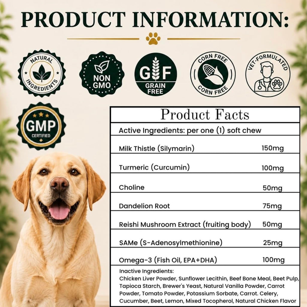 Liver Support Supplement for Dogs – Milk Thistle, Turmeric, Same & Choline – 90 Chews M524908