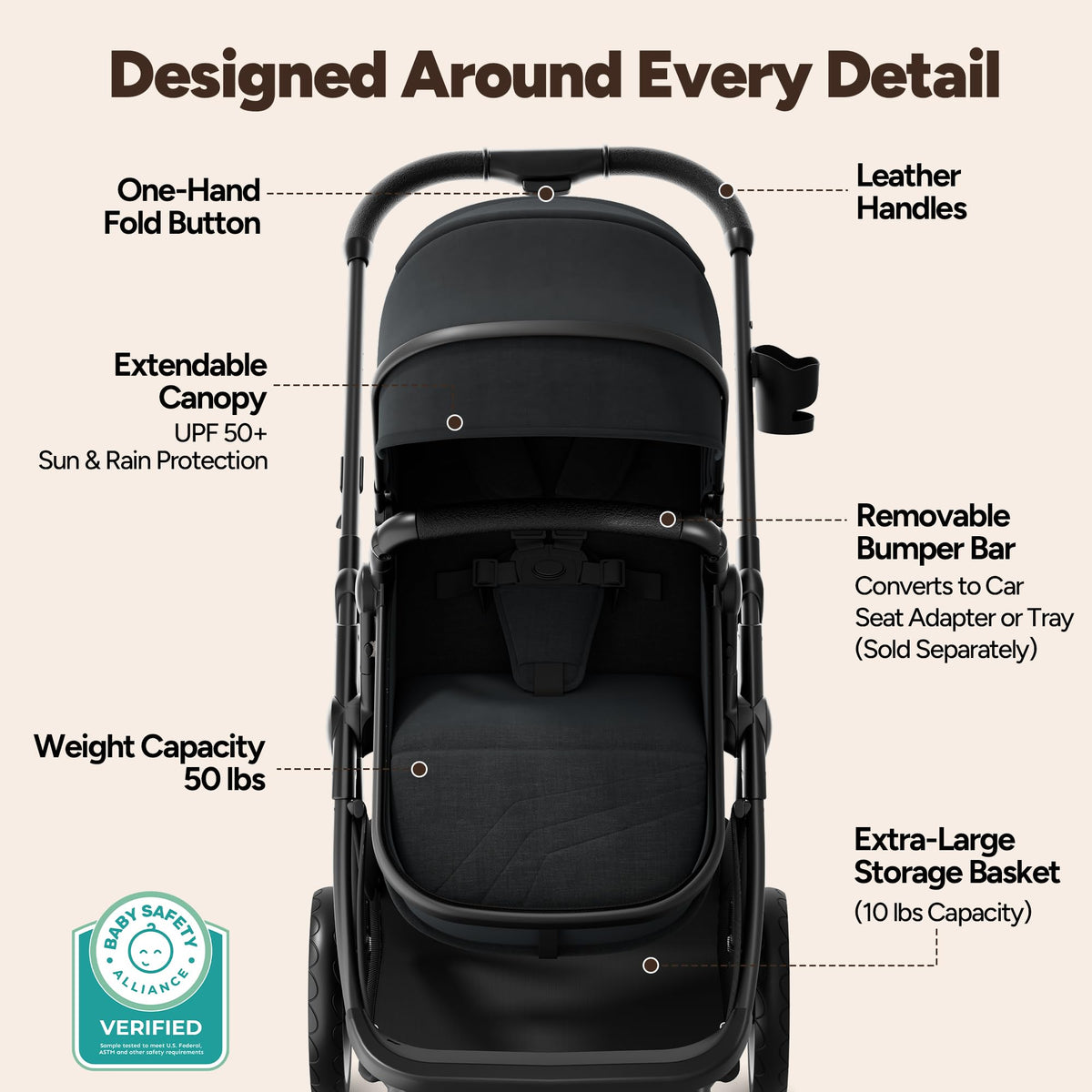 2-in-1 Bassinet Stroller Reversible Seat Black K174052