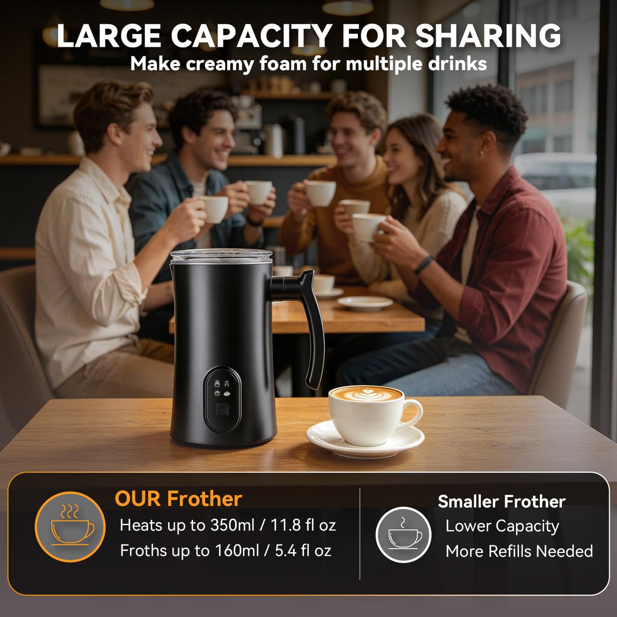 4-in-1 Electric Milk Frother and Steamer Black K856