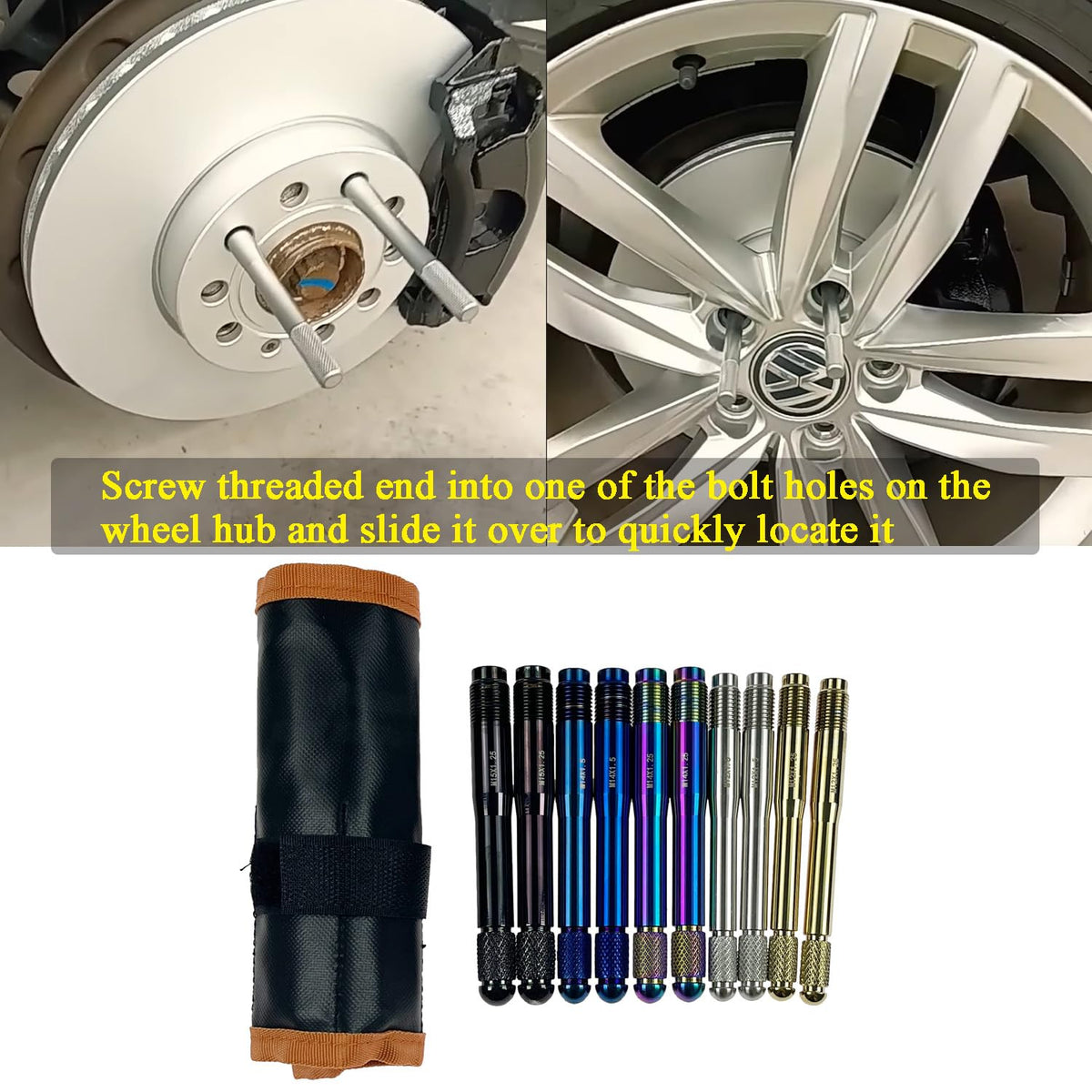 10PC Alloy Steel Wheel Alignment Pins Kit M12x1.5/1.25/M14x1.5/1.25/M15*1.25 Lug Bolt Guide Tool V632513