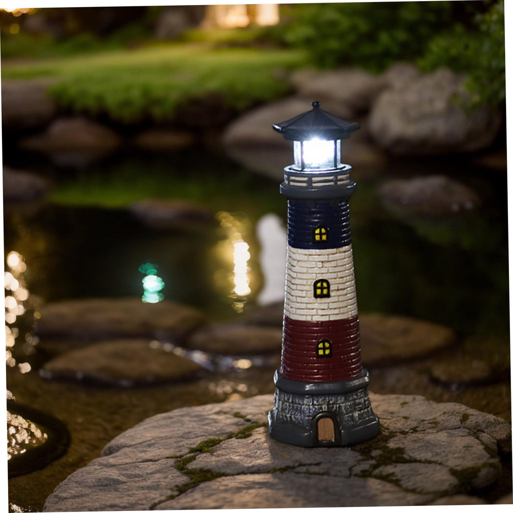 15" Tall Waterproof Resin Lighthouse Lamp with Rotating LED Y15175