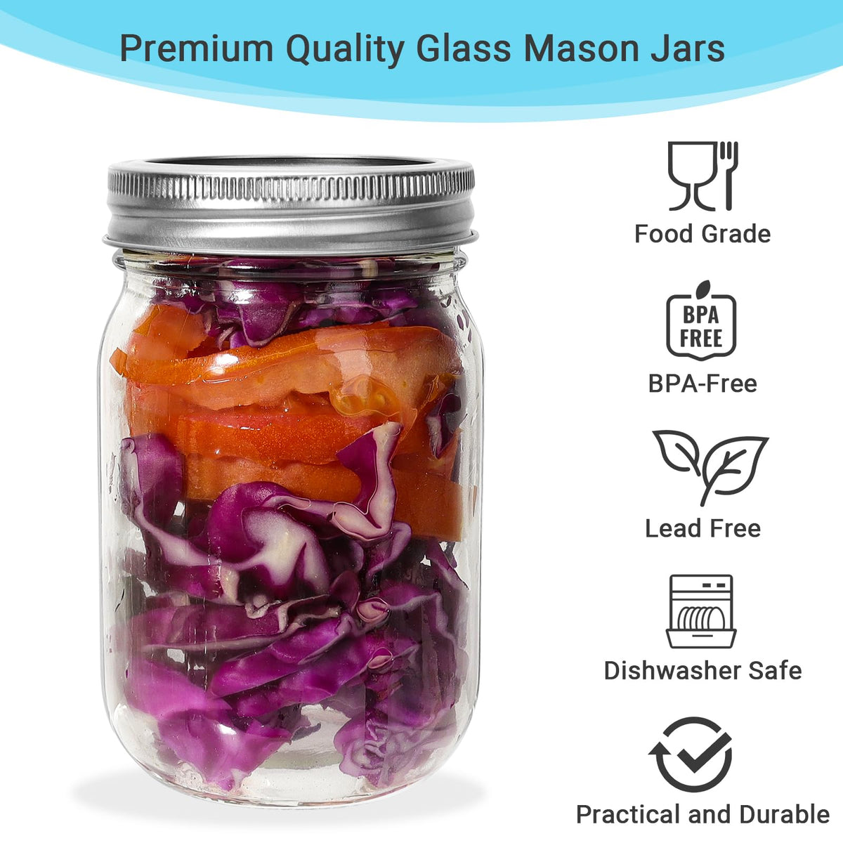 20 Pack 12 oz Clear Glass Mason Jars with Lids Q95665
