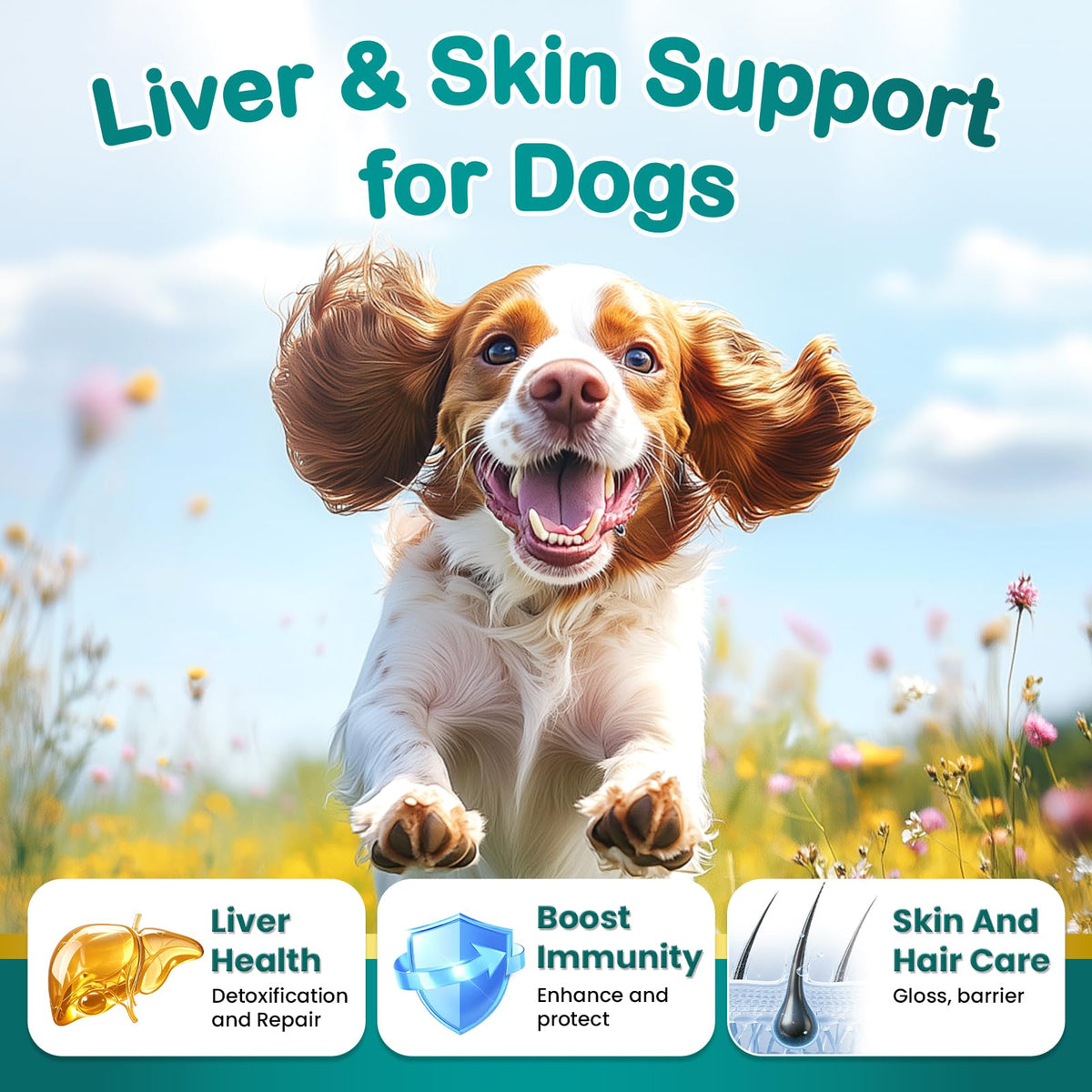 Milk Thistle Supplement for Dogs with Curcumin Choline Fish Oil Prebiotics Chicken Flavor I828