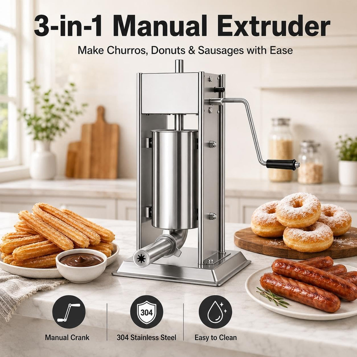 Vertical Sausage Stuffer and Churro Machine Combo, 304 Steel, 3L/5L/7L C3124
