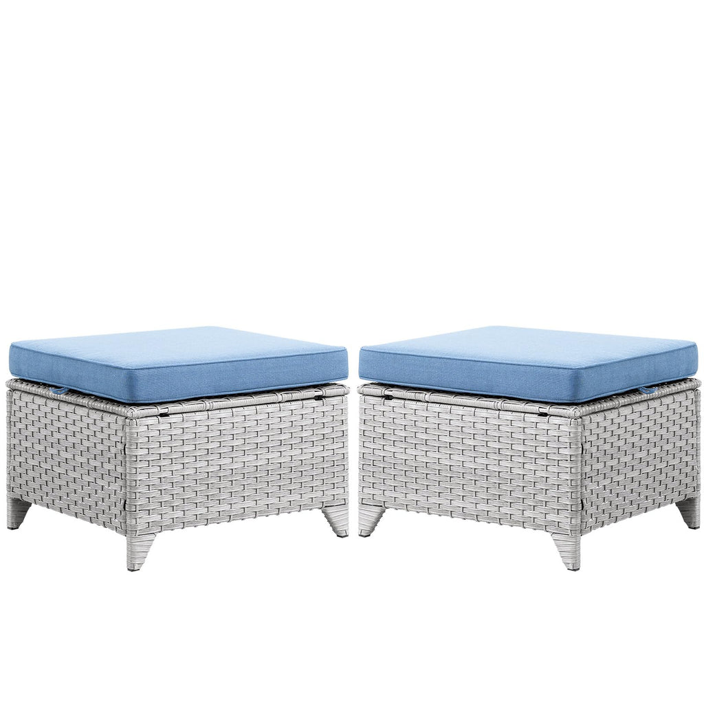 Wicker Outdoor Ottomans Set of 2 Handwoven Rattan Footstools with Removable Cushions R23943