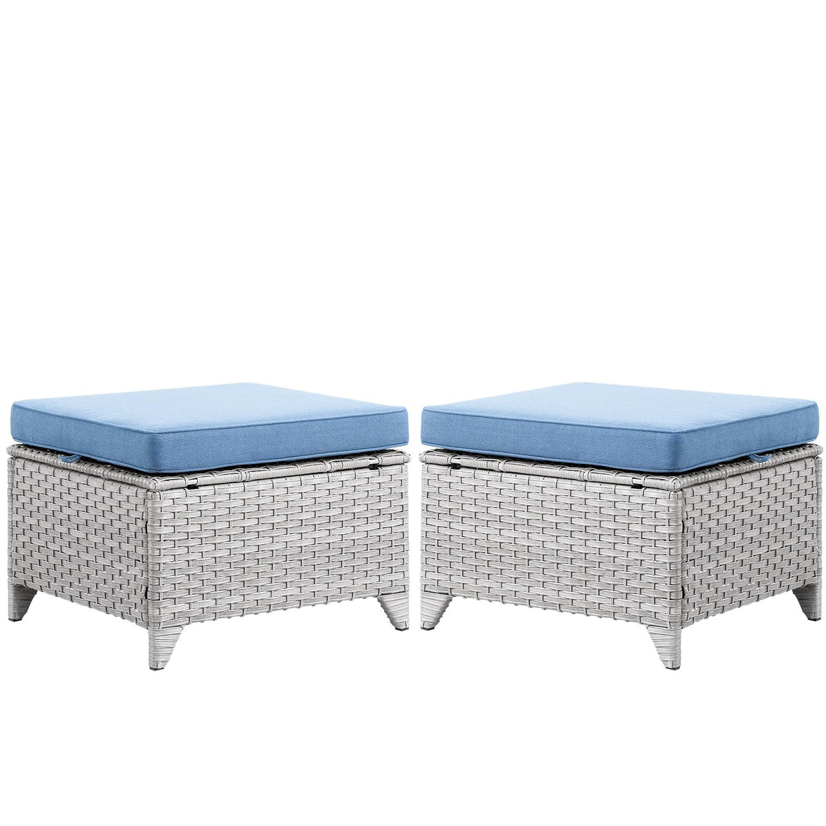 Wicker Outdoor Ottomans Set of 2 Handwoven Rattan Footstools with Removable Cushions R23943