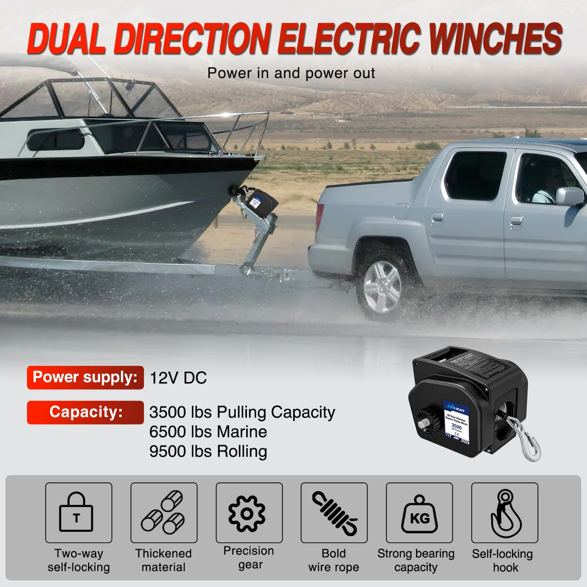 3500 lbs Portable Electric Boat Trailer Winch Y771